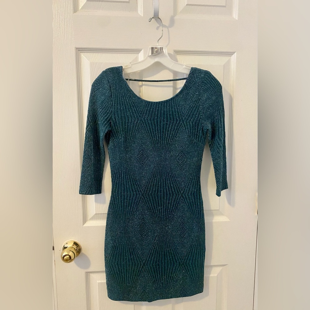 Trixxi teal sparkly bodycon open back mini dress (5)